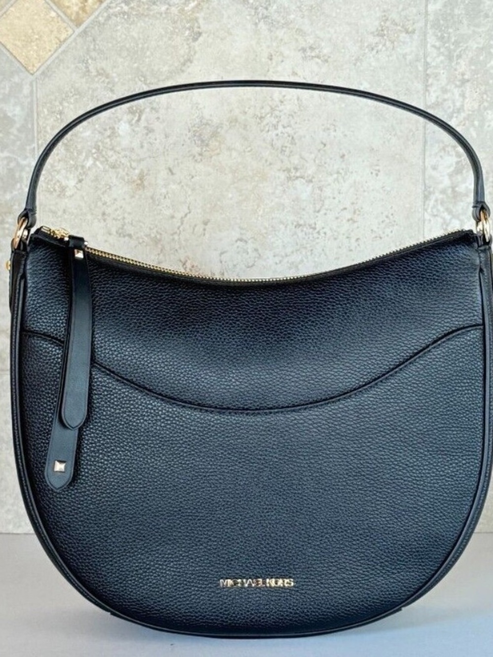 Michael Kors Large Dover Half Moon Shoulder Bag In Black